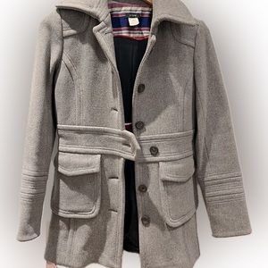 J. Crew wool coat light gray with bright pretty contrasting lining Size 0